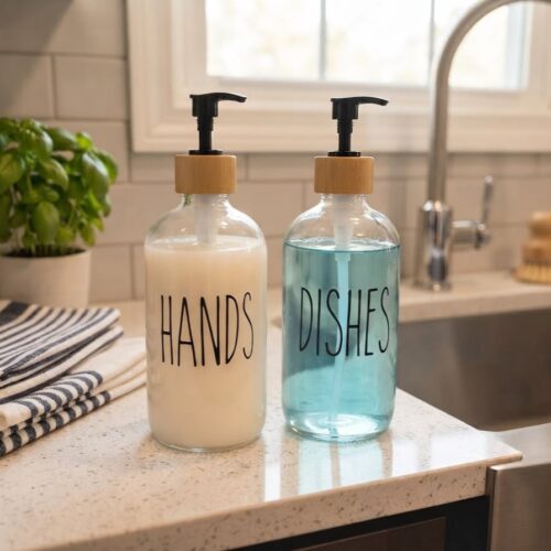 CLEAR GLASS SOAP DISPENSER  – ASSORTED DESIGN - Image 1