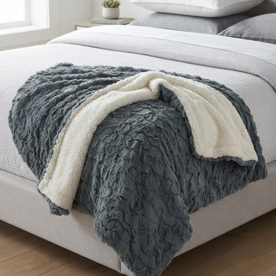 WhatsApp Image 2026-08-13 at 13.10.31 HOME SAZZ RABBIT FUR THROW WITH SHERPA REVERSE – 160 X 220CM - Image 1