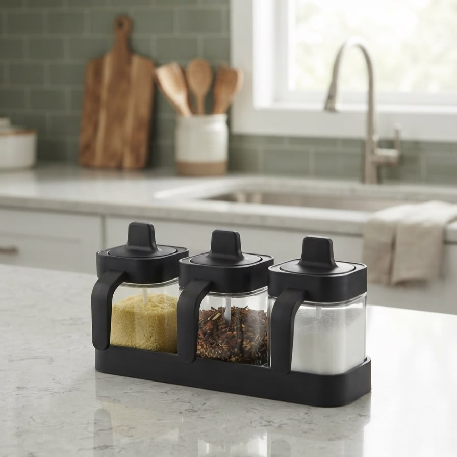 WhatsApp Image 2026-08-19 at 10.27.22 HYGIENIC GLASS SPICE JAR SET – 3 PIECES WITH LIDS & SPOONS - Image 1