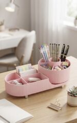 MAKE UP STAND SPLIT STORAGE W/ROTATING BRUSH DIVID
