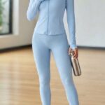 LADIES 2PC GYM SET – LONG SLEEVE FULL ZIP WITH LONG TIGHTS | NEW FEE