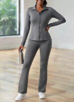 LADIES 2PC GYM SET – LONG SLEEVE FULL ZIP WITH FLAIR PANTS | NEW FEE - Image 3