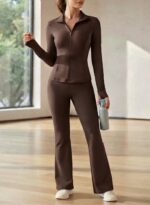LADIES 2PC GYM SET – LONG SLEEVE FULL ZIP WITH FLAIR PANTS | NEW FEE