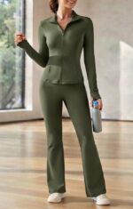 LADIES 2PC GYM SET – LONG SLEEVE FULL ZIP WITH FLAIR PANTS | NEW FEE - Image 2