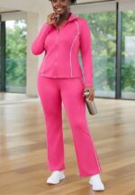 LADIES 2PC GYM SET – LONG SLEEVE FULL ZIP WITH LONG FLAIR PANTS | X& - Image 2