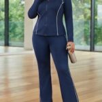 LADIES 2PC GYM SET – LONG SLEEVE FULL ZIP WITH LONG FLAIR PANTS | X&