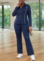LADIES 2PC GYM SET – LONG SLEEVE FULL ZIP WITH LONG FLAIR PANTS | X&