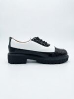 LADIES’ LACE-UP LOAFERS – PATENT & PU WITH RIBBED SOLE | SQUARE LIFE