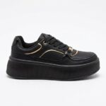 LADIES’ LACE-UP SNEAKERS – MONOCHROME WITH GOLD TRIM – ASSORTED | CLASBEN