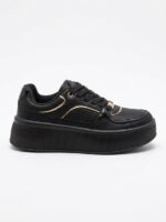 LADIES’ LACE-UP SNEAKERS – MONOCHROME WITH GOLD TRIM – ASSORTED | CLASBEN