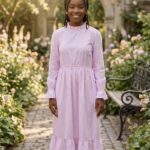 OLICO LADIES' LONG-SLEEVE STRIPED TIERED FLARE DRESS – PINK & WHITE