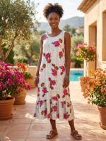 OLICO LADIES' SLEEVELESS FLORAL PRINT DRESS – LOOSE FIT