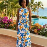 OLICO LADIES' SLEEVELESS HALTER-NECK TIERED DRESS – MULTICOLOUR