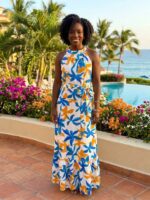 OLICO LADIES' SLEEVELESS HALTER-NECK TIERED DRESS – MULTICOLOUR