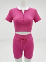 LADIES' 2-PIECE GYM SET – RIBBED HALF-ZIP TOP & SHORT TIGHTS - Image 2