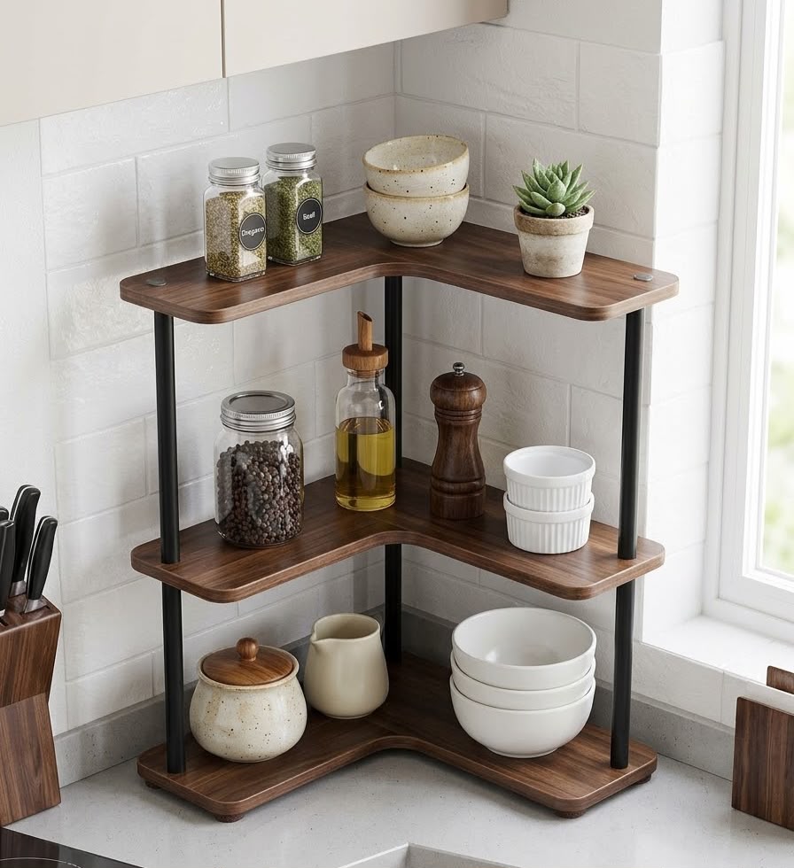 WhatsApp Image 2026-10-29 at 16.48.26 MULTI-PURPOSE 3-TIER L-SHAPED WOODEN STORAGE RACK – 35 X 30CM - Image 1